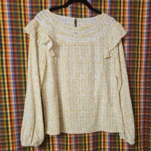 ROOLEE Yoked Ruffled Blouse Gold Floral Sz M